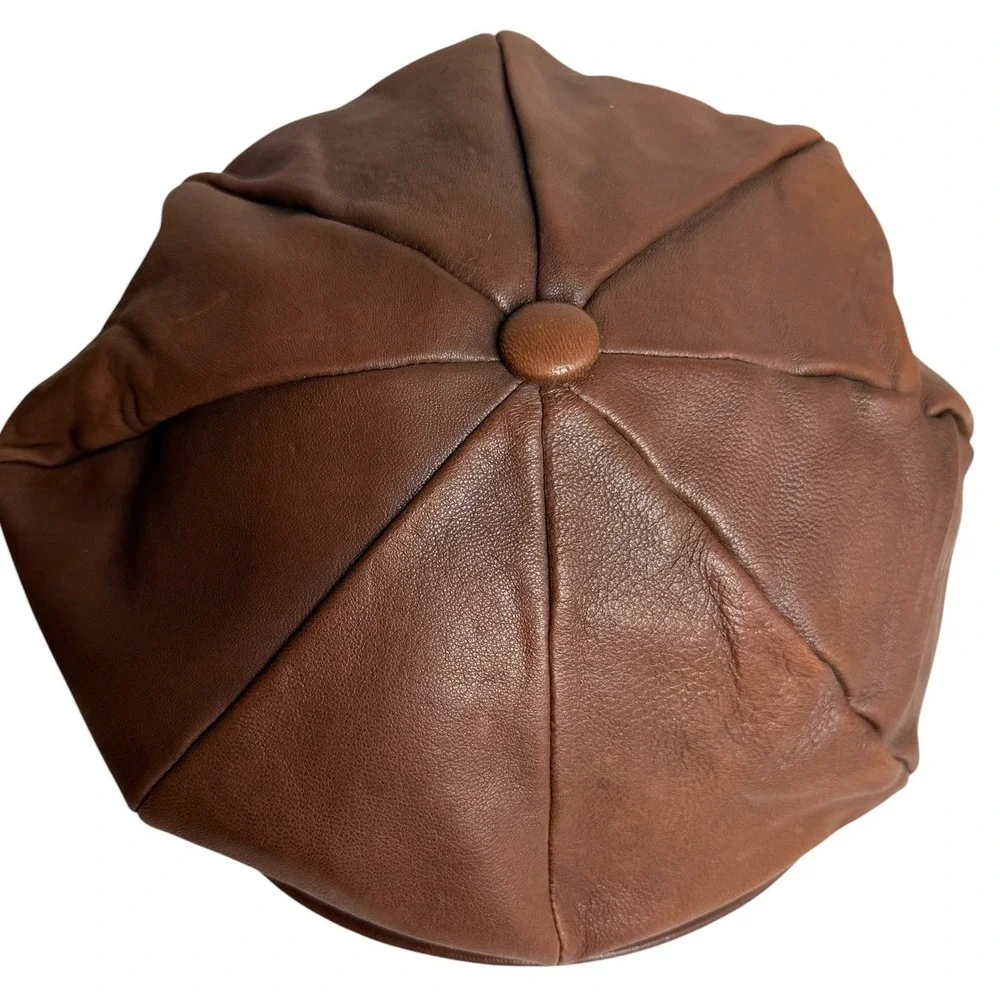 Vintage Dobbs Fifth Avenue Leather Newsboy Baker Boy Cap Brown USA M - Picture 6 of 16